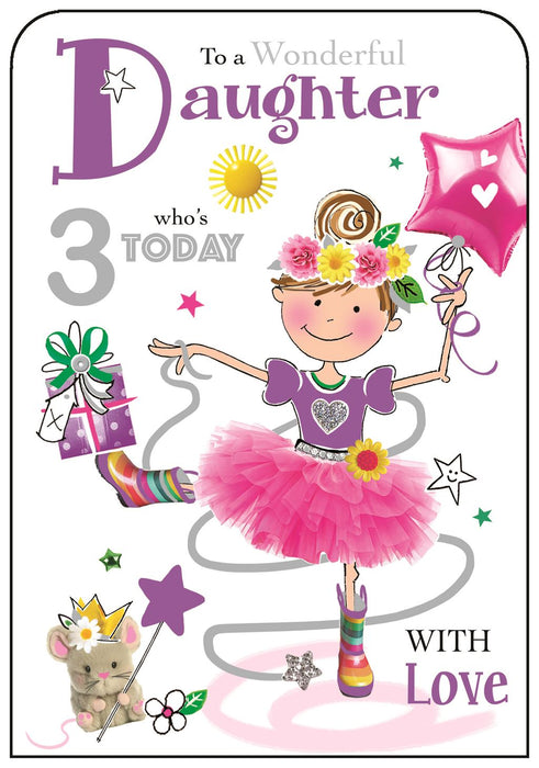 Jonny Javelin 'To A Wonderful Daughter Who's 3 Today' Birthday Card