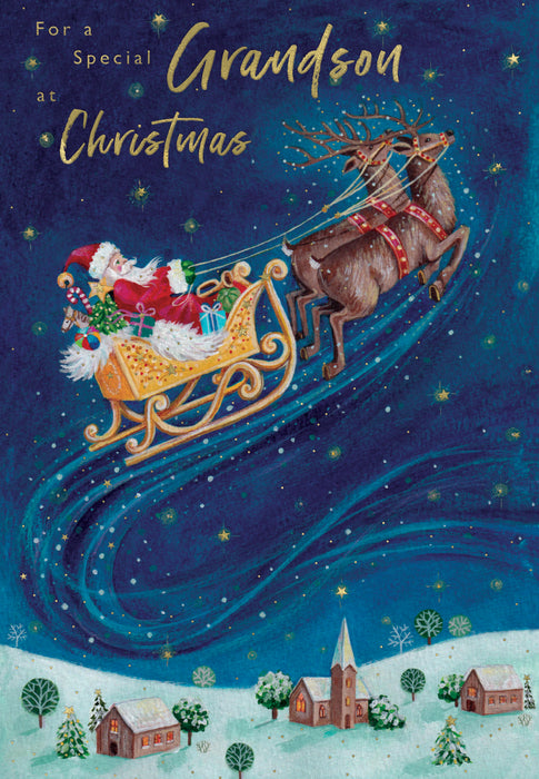ICG For A Special Grandson at Christmas - Santa/Sleigh Card