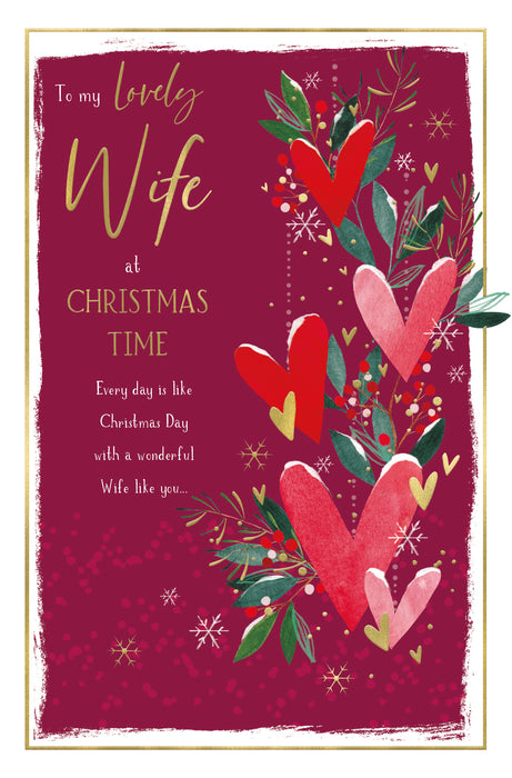 ICG To a Lovely Wife at Christmas Time - Hearts Card