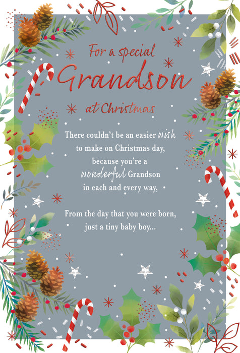 ICG For A Special Grandson at Christmas - Cones/Holly Card