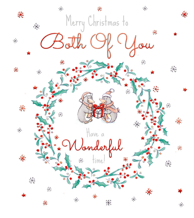 ICG Merry Christmas To Both Of You - Penguin/Wreath Card