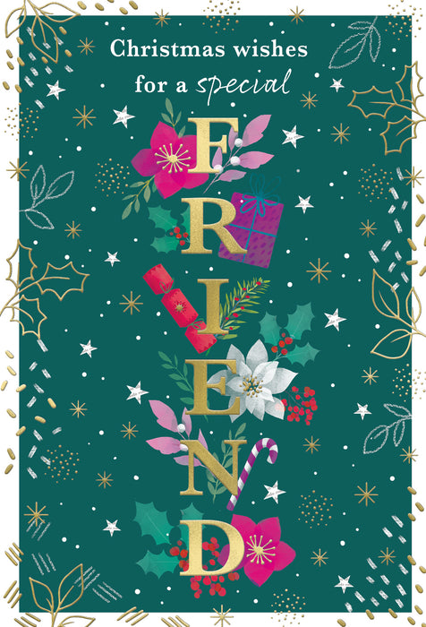 ICG Christmas Wishes For A Special Friend - Holly/Poinsettia Card