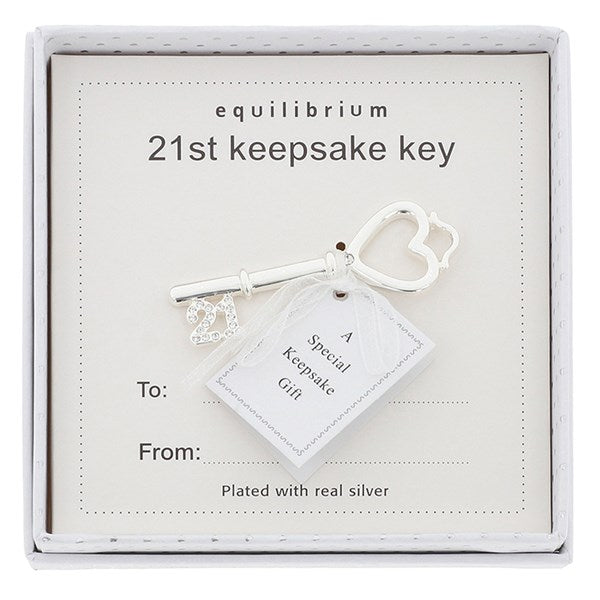 Equilibrium Silver Plated Keepsake Key 21st