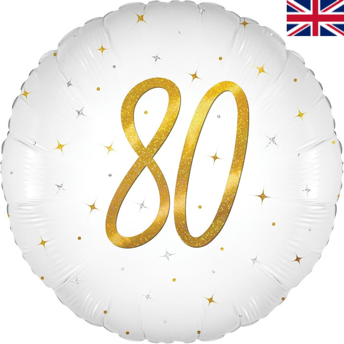 Balloon Age 80 White Elegant Sparkle Holographic Foil Balloon 18"