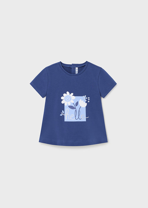 Mayoral Girls Flower Print T-Shirt Blue