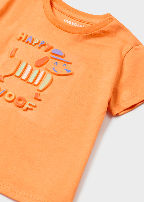 Mayoral Boys Embossed Dog Print T-Shirt Tangerine