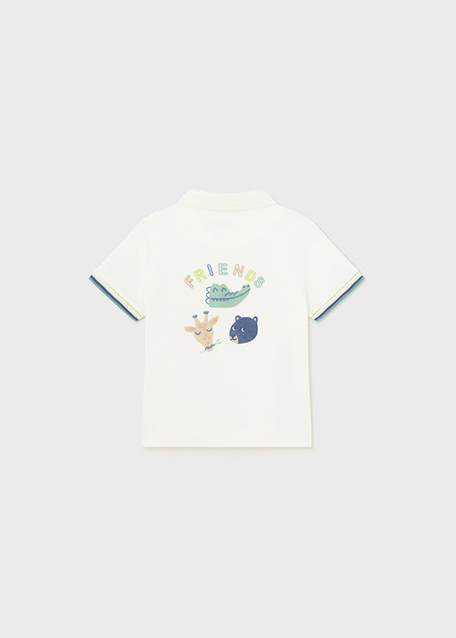 Mayoral Baby Boys Croc & Friends Back Print Polo Shirt Cream