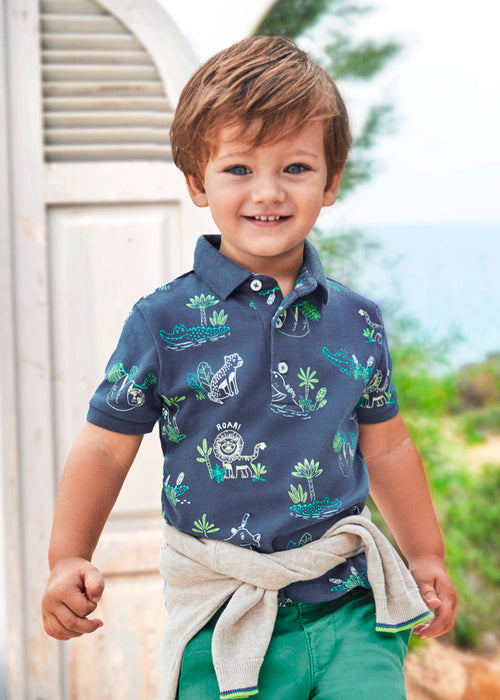 Mayoral Baby Boys Jungle Print Polo Shirt Indigo