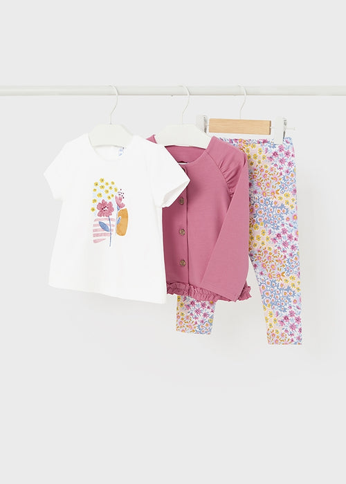 Mayoral Girls 3 Piece Floral Print T-shirt, Cardigan & Leggings Set