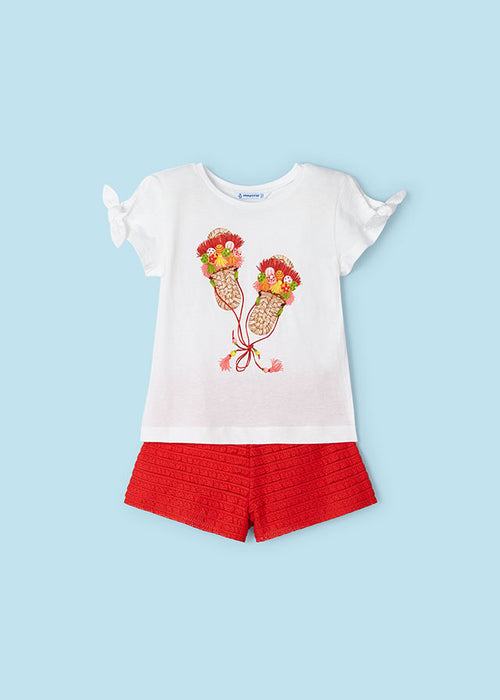 Mayoral Girls 2 Piece Ruffle Shorts & T-shirt Set Grenadine Red