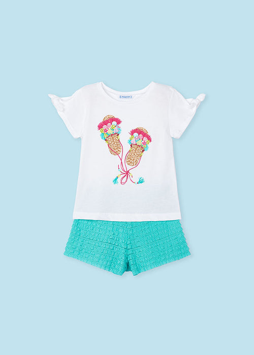 Mayoral Girls 2 Piece Ruffle Shorts & T-shirt Set Jade
