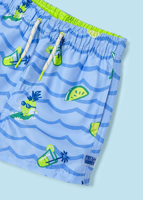 Mayoral Boys Wave Print Bermuda Swim Shorts Powder Blue
