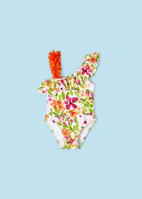 Mayoral Girls Asymmetric Floral Print Swimsuit Multi