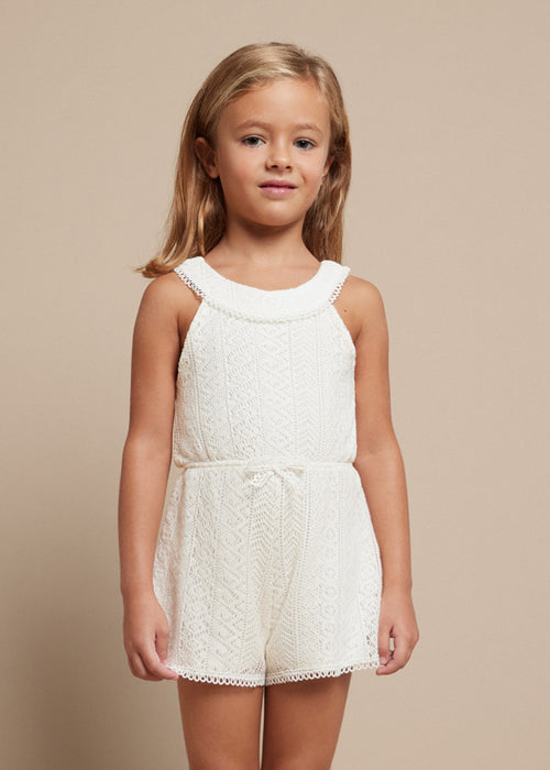 Mayoral Girls Embroidered Playsuit Chickpea