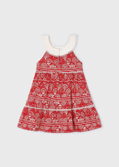Mayoral Girls Printed Dress with Embroidered Handbag Grenadine Red