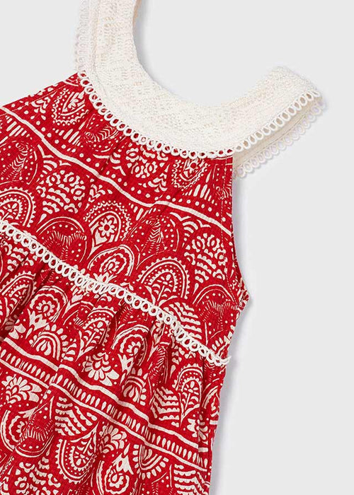 Mayoral Girls Printed Dress with Embroidered Handbag Grenadine Red