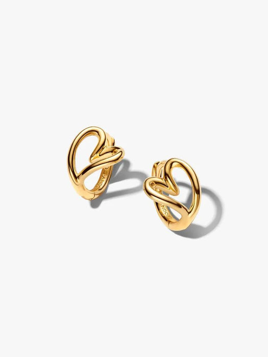 Pandora Organically Shaped Heart Small Hoop Earrings 14k Gold Plating