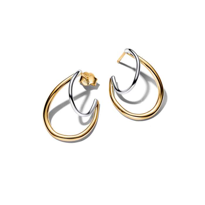 Pandora Organically Shaped Two-Tone Double Hoop Earrings Sterling Silver And 14k Gold Plating