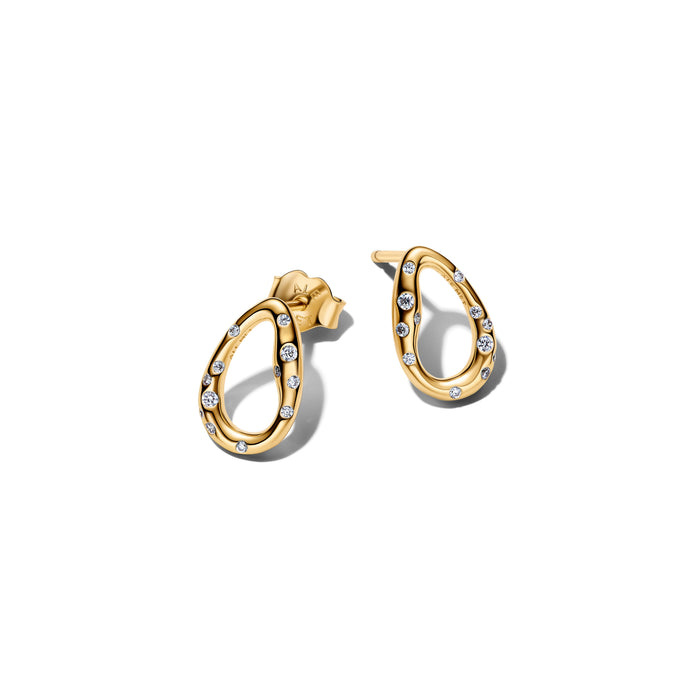 Pandora Organically Shaped Stone-Set Oval Stud Earrings 14k Gold Plating