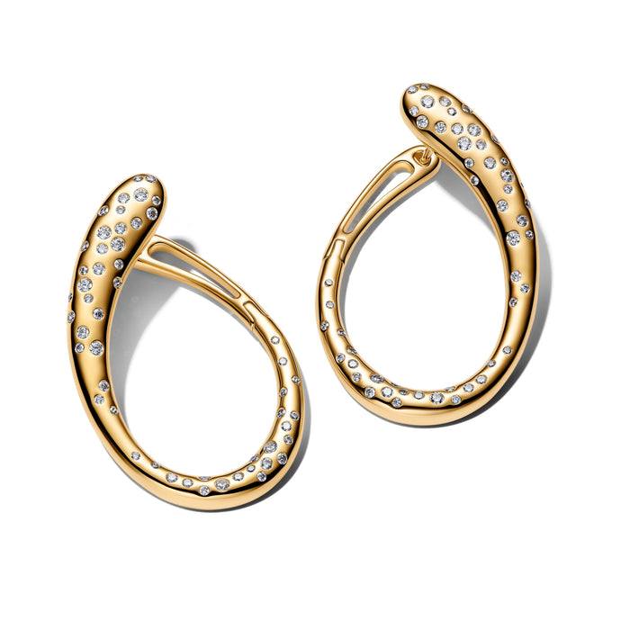 Pandora Organically Shaped Stone-Set Hinged Hoop Earrings 14k Gold Plating