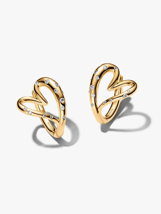 Pandora Organically Shaped Stone-Set Heart Hoop Earrings 14k Gold Plating