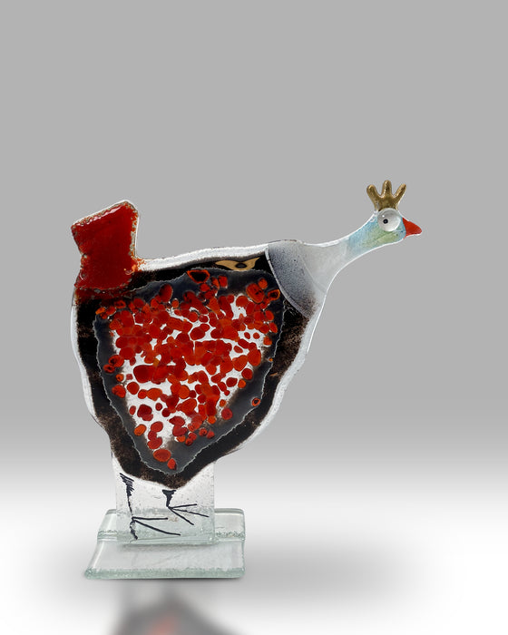Nobile Glassware Fused Glass Gertrude Guinea Fowl In Red