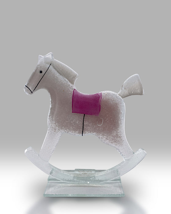 Nobile Glassware Fused Glass Pink Rocking Horse