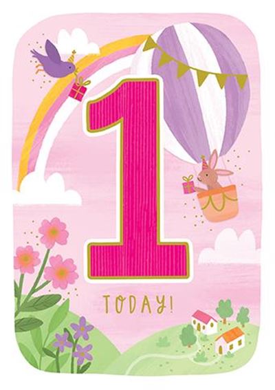 Paper Rose 'Age 1 Today' Birthday Card