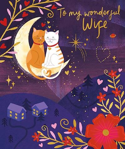 Paper Rose 'Wife Cats On Moon' Valentine Card