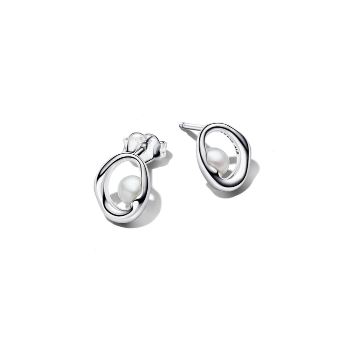 Pandora Organically Shaped Oval & Treated Freshwater Cultured Pearl Stud Earrings Sterling Silver