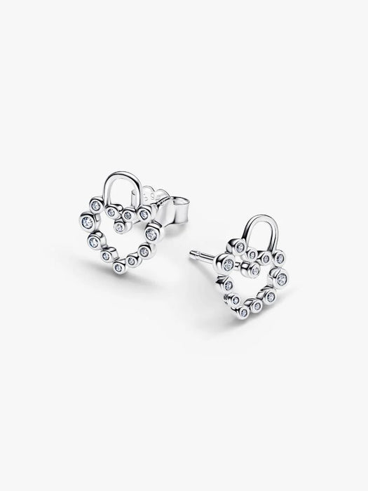 Pandora Sparkling Heart Padlock Stud Earrings Sterling Silver