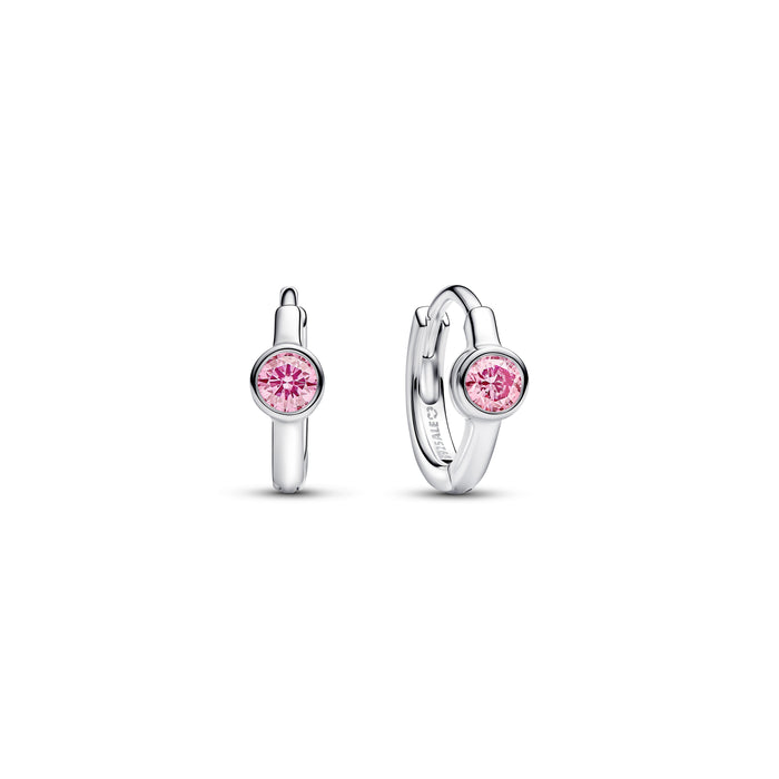 Pandora Era Bezel Sterling Silver Pink Lab-grown Diamond Huggie Earrings Sterling Silver