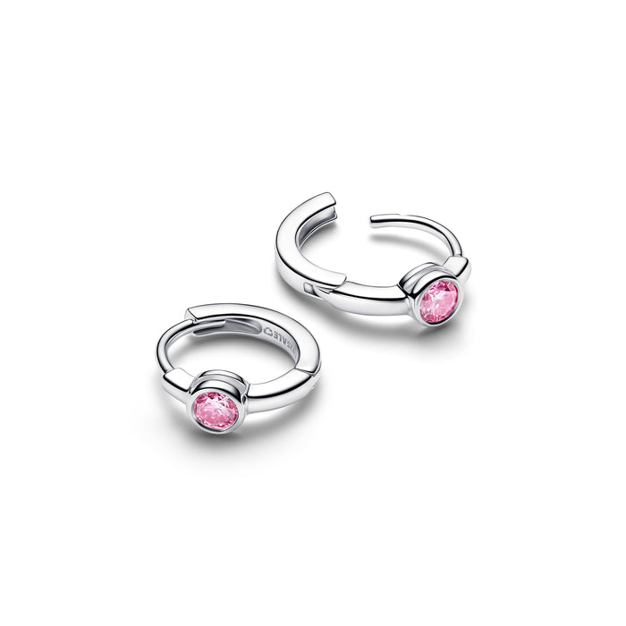 Pandora Era Bezel Sterling Silver Pink Lab-grown Diamond Huggie Earrings Sterling Silver
