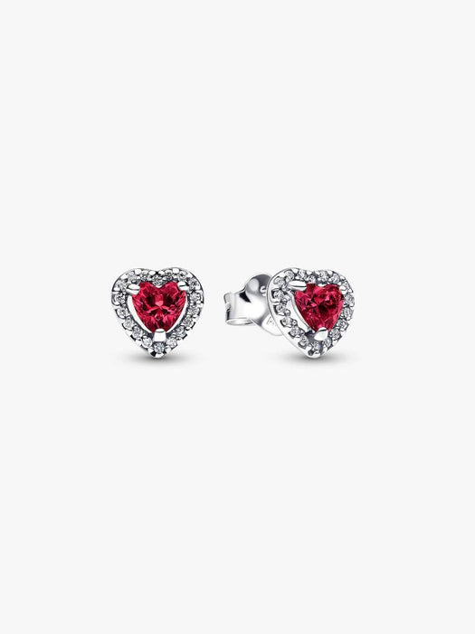 Pandora Elevated Red Heart Stud Earrings Sterling Silver