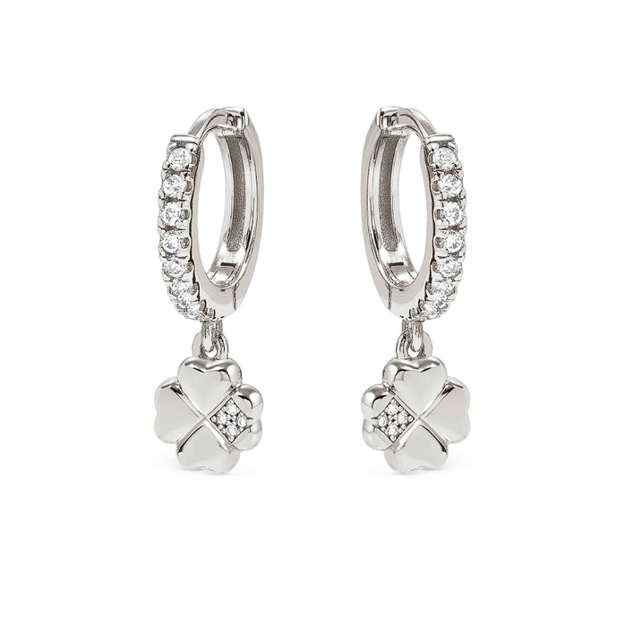 Nomination Petit Sparkle Four Leaf Clover With White Stone Gold Hoop Earrings
