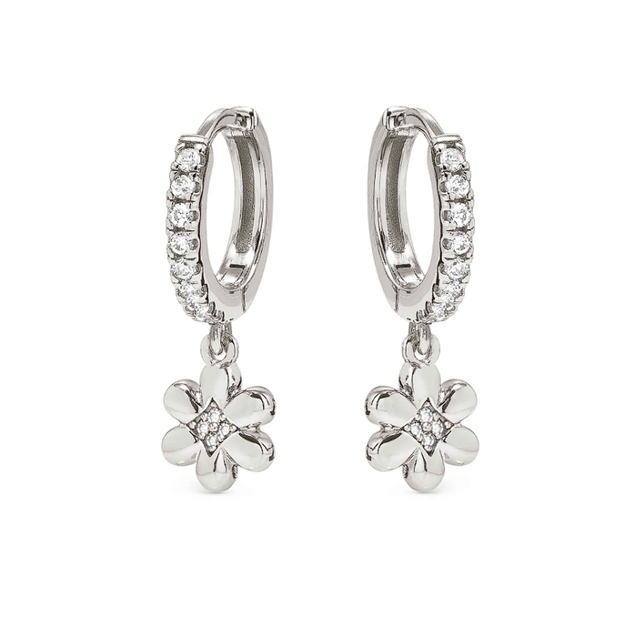 Nomination Petit Sparkle Flower With White Stone Silver Hoop Earrings