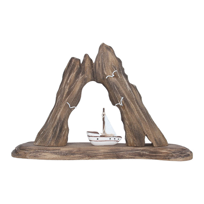 Gisela Graham Rustic Sail Boat In Cove Ornament
