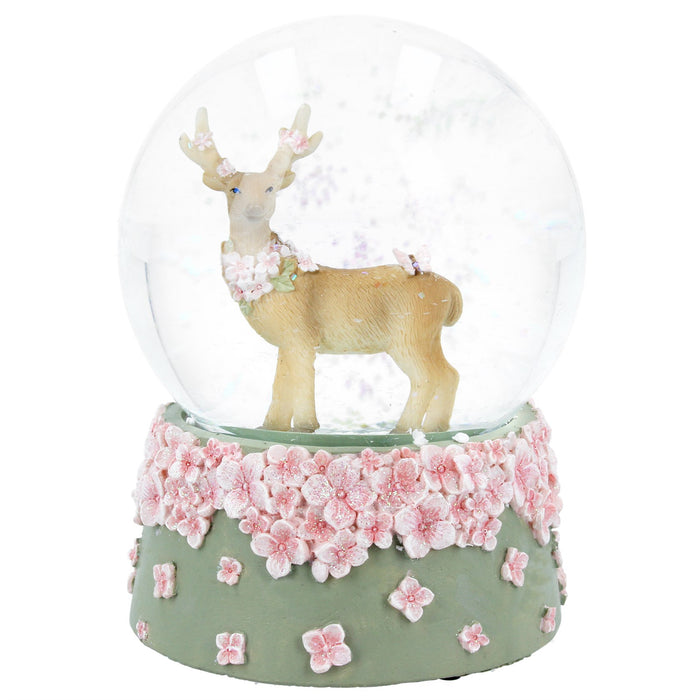 Gisela Graham Reindeer With Pink Flowers Snowdome