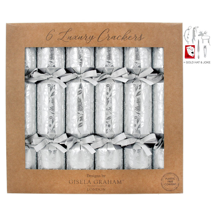 Gisela Graham Set Of 6 Silver Embossed Christmas Cracker