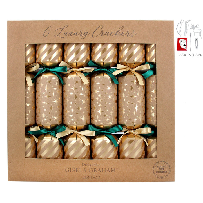 Gisela Graham Set Of 6 Gold Star Christmas Cracker