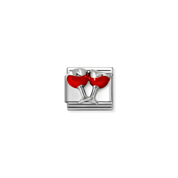 Nomination Classic Silver Symbols Red Stone Wine Glasses Charm