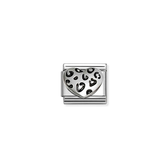 Nomination Classic Silver Oxidised Symbols Leopard Print Heart Charm