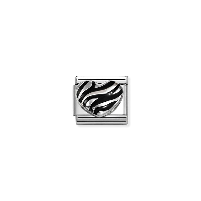Nomination Classic Silver Oxidised Symbols Tiger Print Heart Charm
