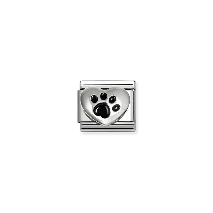Nomination Classic Silver Symbols Black Footprint Heart Charm