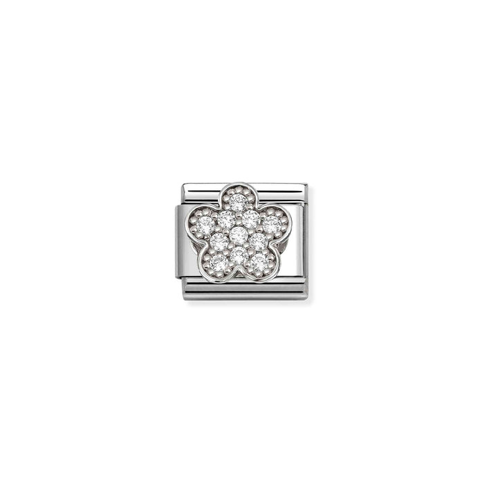 Nomination Classic Silver Symbols Rich White Stone Flower Charm