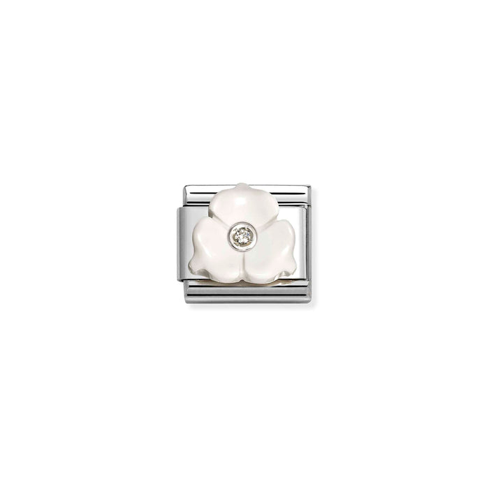 Nomination Classic Silver Symbols White Stone White 3 Petal Flower Charm