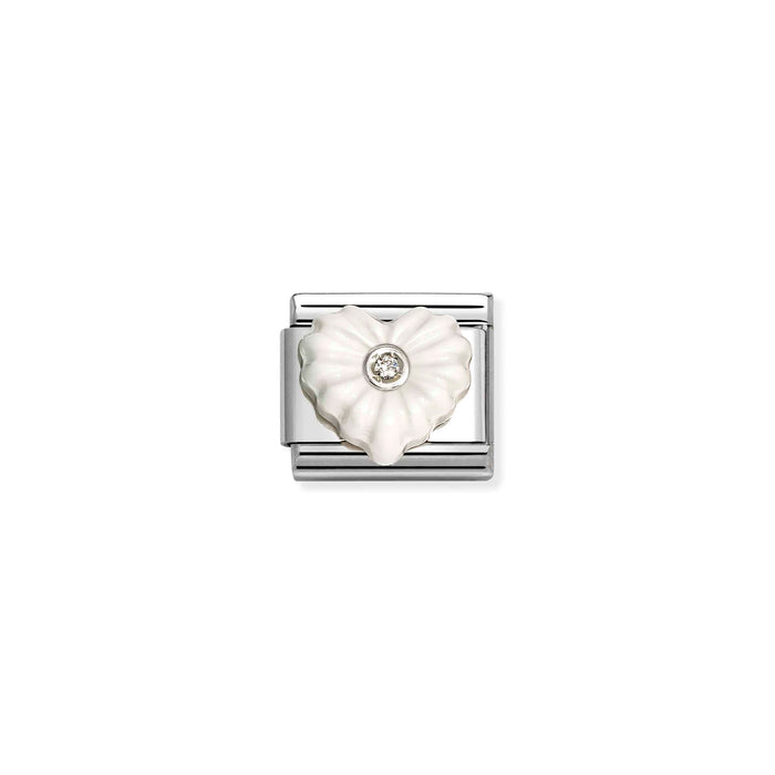 Nomination Classic Silver Symbols White Stone White Heart Flower Charm