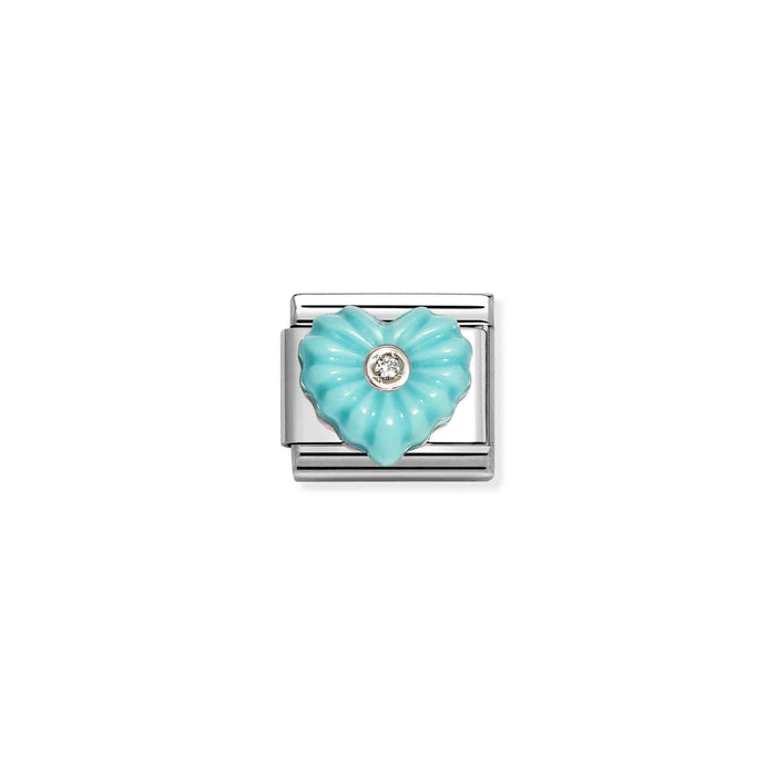 Nomination Classic Silver Symbols White Stone Turquoise Heart Flower Charm