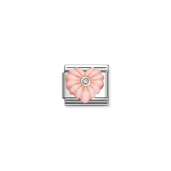 Nomination Classic Silver Symbols White Stone Pink Heart Flower Charm