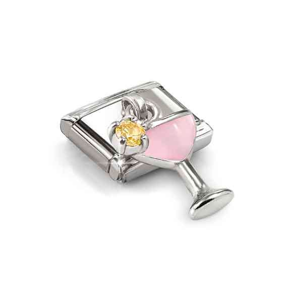 Nomination Classic Pink And Yellow Cocktail Glass Silver Charm